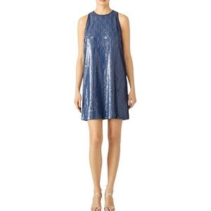 Carmen Marc Valvo Denim Sequin Shift Dress size 10 Sleeveless Blue